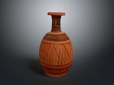 Hand Carved Terracotta Vase With Geometric Patterns And Traditional Sculpture Design 3d model