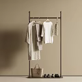 Wooden Clothes Rack With Hanging Beige Light Brown White Garments And Accessories