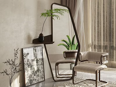 Modern Full Length Mirror In Living Room With Decor 3d model