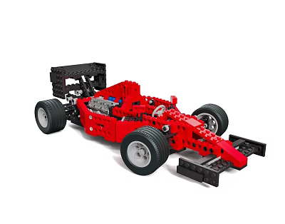 Red Building Blocks Race Car Model With Detailed Structure And Wheels 3d model