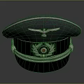 Green Military Hat With Silver Cord Trim And Eagle Badge Red Dot Center Design