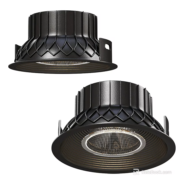 Black Modern Recessed Downlights with Mesh Pattern Surface for Indoor Ceiling Lighting Fixtures 3d model
