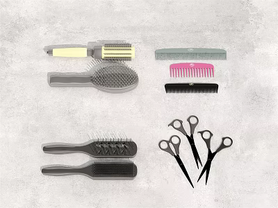 Daily Living Supplies Including Various Combs And Hair Styling Scissors 3d model