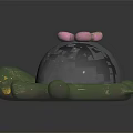 Decorative Turtle Shaped Ornament Figurine Set With Green Body Silver Shell And Pink Flower