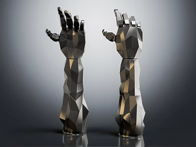 Modern Smart Machine With Polygonal Mechanical Arms And Metallic Finish 3d model