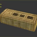 Decorative Rectangular Storage Box With Golden Patterns And Blue Panels For Organizing Small Items
