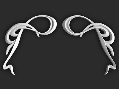 Elegant White Symmetrical Decorative Components With Detailed Curved Ornamental Designs 3d model