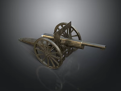 Ancient Military Cannon Weapon with Metal Barrel and Wooden Spoked Wheels 3d model