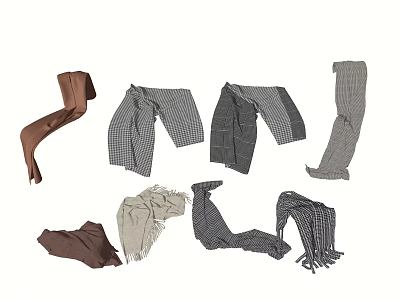 Various Stylish Scarves With Brown Check Gray And Striped Patterns 3d model