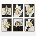 Gold Leaf Decorative Wall Art Paintings With Black Frames And Marble 3d model