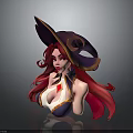 Witch Character with Red Long Hair Purple Hat and Ornate Costume Design