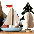 Tree Shaped Wooden Bookshelves With Various Books And Small Decorative Ornaments