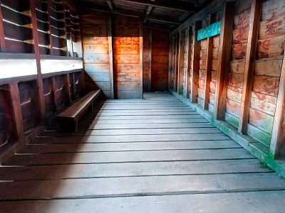 Cartoon Scene Of Wooden Corridor With Bench And Warm Light 3d model