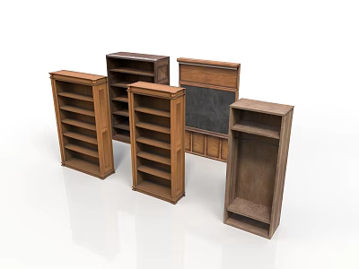 Wooden Storage Furniture Collection With Bookshelves Cabinets And Blackboard Panel Design 3d model