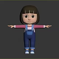 Cartoon Girl Character With Brown Hair Pink Long Sleeve Top And Blue Overalls Open Arms