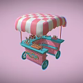 Colorful Ice Cream Cart Featuring Stripe Awning Pink Body Blue Wheels And Assorted Treats