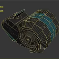 Mechanical Component 3D Model With Gray Teal Cylindrical Structure And Geared Design