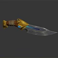 Ornate Golden Dagger With Wrapped Rope Handle Blue Blade And Metallic Shine