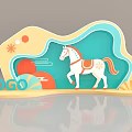 Vibrant Photo Check in Spot with White Horse Decorative Sun Cloud Patterns and LOGO
