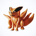 Orange Nine Tailed Fox Plush Doll With Black Ears Serious Expression And White Claw Tips