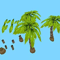Cartoon Scene With Green Palm Trees Blue Background And Scattered Brown Parts