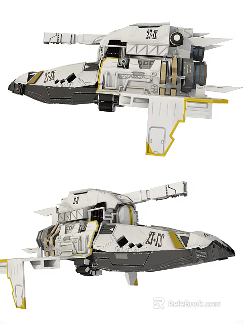 Futuristic Armored Mechanical Vehicle Design With White Yellow Accents And Structure 3d model 