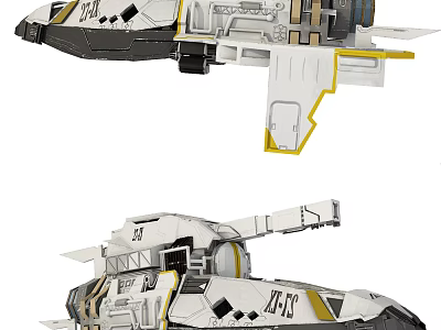 Futuristic Armored Mechanical Vehicle Design With White Yellow Accents And Structure 3d model