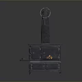 Vintage Cast Iron Stove With Tall Chimney Drawers And Small Countertop