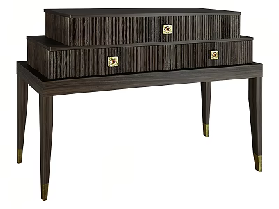 Elegant Dark Wood Console Cabinet With Stacked Drawers And Gold Accents 3d model