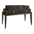 Elegant Dark Wood Console Cabinet With Stacked Drawers And Gold Accents