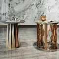 Elegant Modern Side Tables With Round Marble Top And Geometric Metal Decorative Base