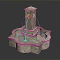 Stone Fountain With Two Spouts And Flowing Water On Petal Shaped Base