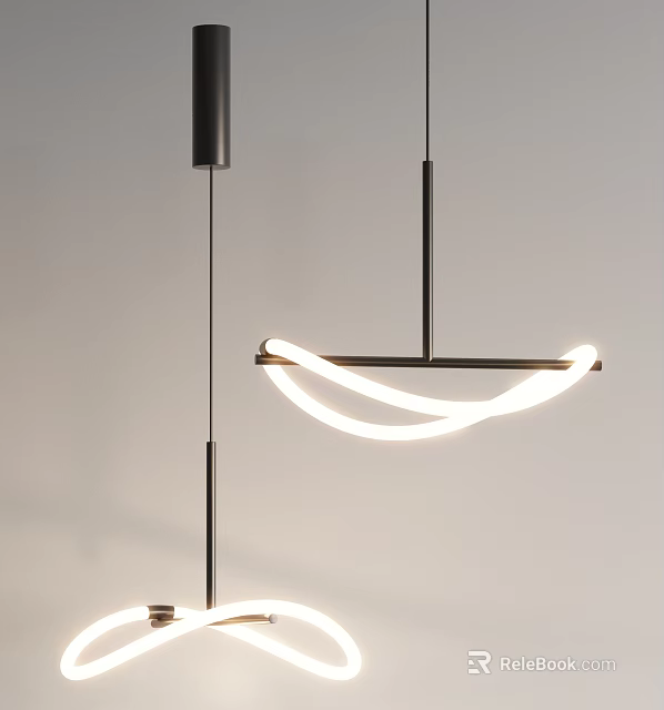 Modern Curved LED Pendant Light Design With Black Metal Frame And Soft Glow For Interior Spaces 3d model 