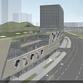 Modern Glass Facade Commercial Complex With Retail Office Spaces Urban Street Pedestrians Vehicles And Greenery