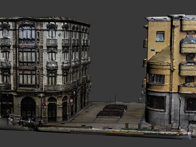 Cartoon Old Town Street Scene With Vintage Buildings And Empty Road 3d model