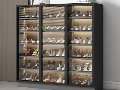 Modern Shoe Cabinet With Glass Doors And Multiple Shelves For Storing Various Shoes 3d model