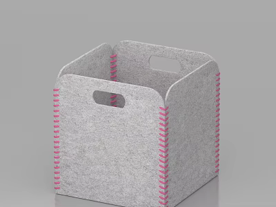 Gray Felt Storage Basket with Pink Stitching and Handles for Home Organization 3d model