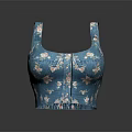 Blue Floral Corset With White Pattern Design Front Zipper Fashionable Women's Apparel