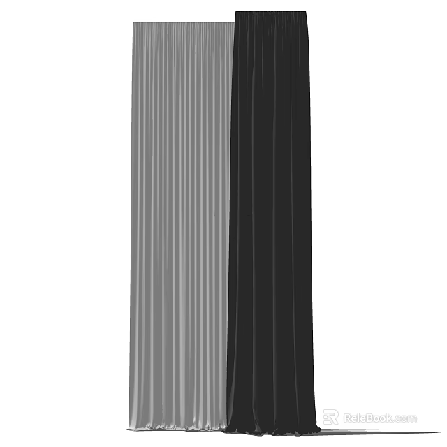 Modern Gray And Black Curtains With Smooth Drapes For Home Interior Decor 3d model 