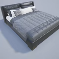 Modern Leather Double Bed With Gray Checkered Quilt And White Gray Pillows