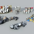 Construction Components Including Bricks Garbage Bags And Trash Bins Assortment 3d model