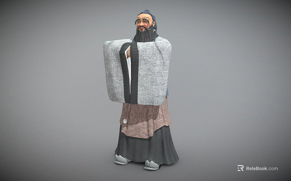 Man with Long Beard in Traditional Ancient Style Clothing 3d model