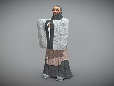 Man with Long Beard in Traditional Ancient Style Clothing 3d model