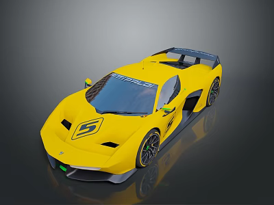 Yellow Sports Car With Sleek Aerodynamic Design And Racing Rear Wing 3d model