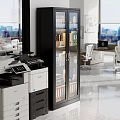 Modern Office Interior With Glass Door Cabinet Printers Files And Windows