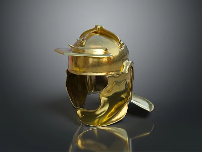 Ancient Weapon Golden Helmet with Historical Armor Design and Metallic Finish Features 3d model