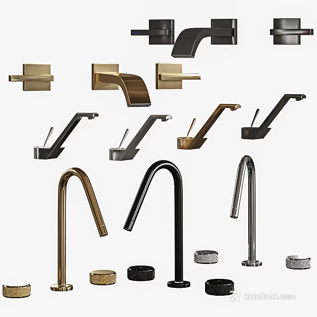 Various Modern Faucet Designs in Gold Black and Silver Finishes for Home Use 3d model 