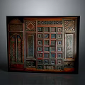 Vintage Wooden Decorative Panel with Intricate Carved Patterns and Colorful Accent Designs