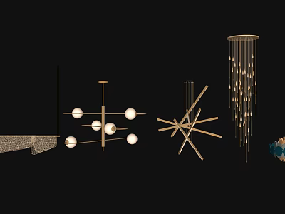 Modern Chandeliers With Geometric Structures Spherical Lights And Hanging Chains 3d model