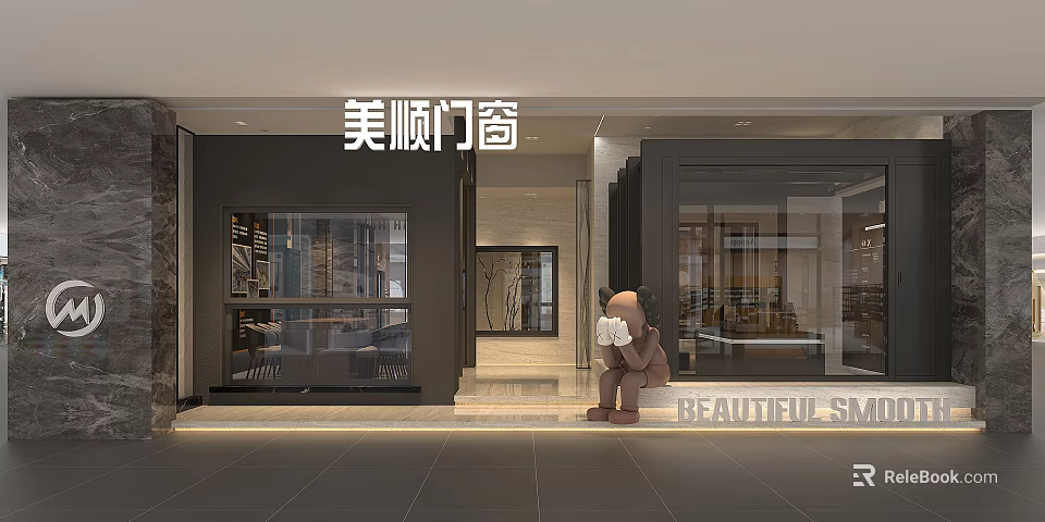 Elegant Door And Window Store Exterior With Glass Display And Entrance Decor 3d model 